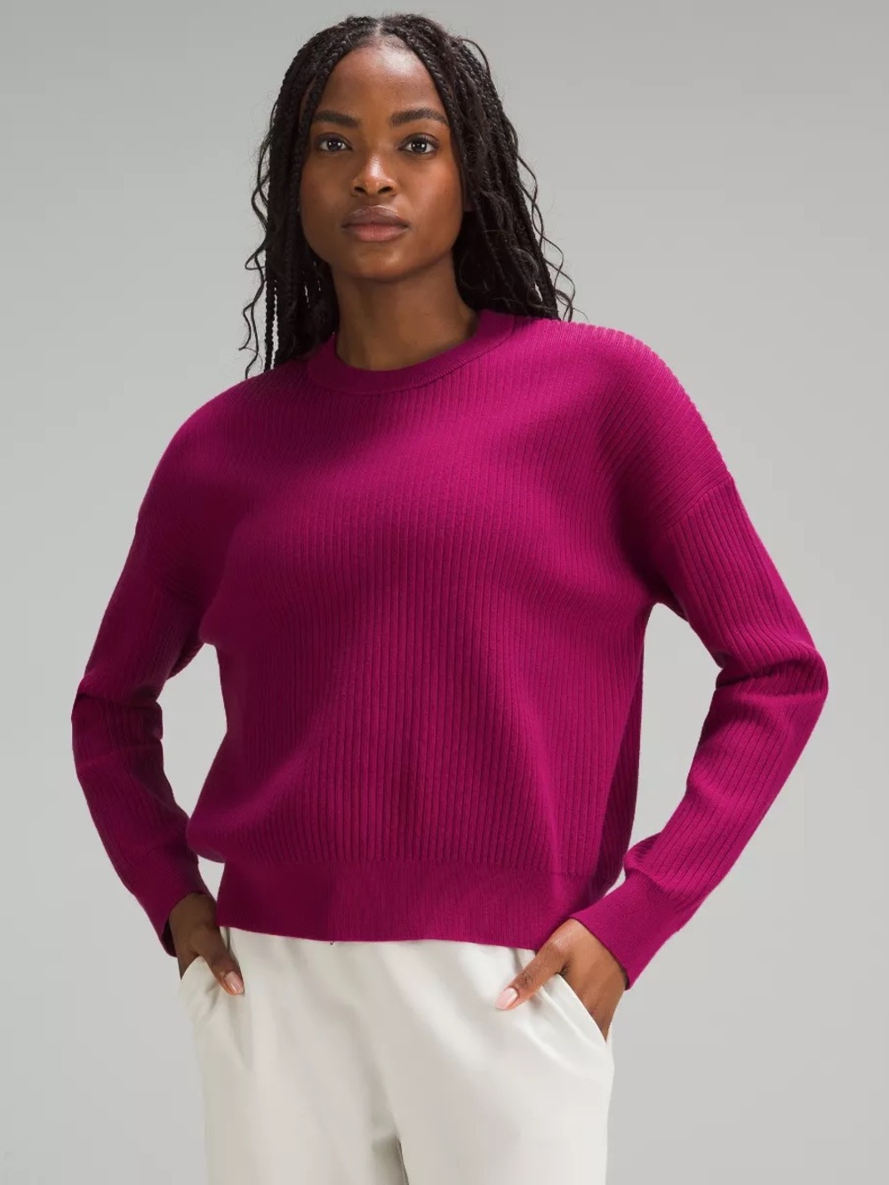 Lululemon Pink Raspberry Ribbed Knit Crewneck Sweater Pullover Size 1X